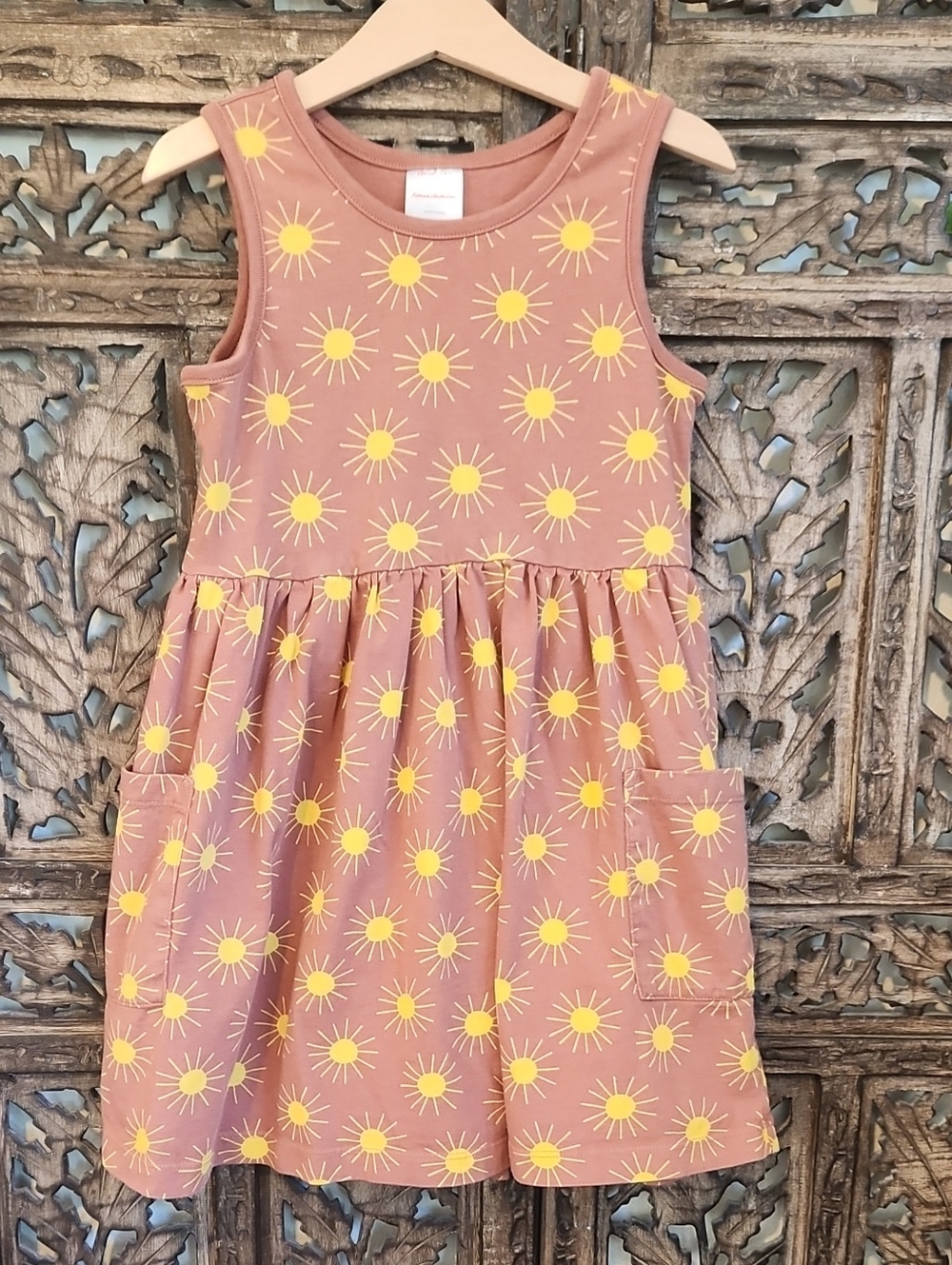 Hannah Andersson Girls' Sun Print Sleeveless Cotton Twirl Dress - 6/7